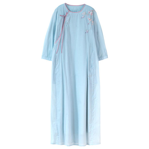 牧衣游原创 手工刺绣100支纯棉连衣裙女气质新中式改良旗袍 予花 商品图4