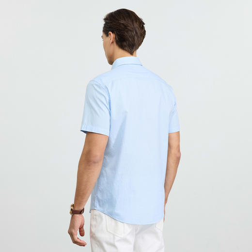 【亚麻】德鲨蓝色短袖衬衫男夏季新款棉质舒适打底上衣男休闲衬衫 商品图2