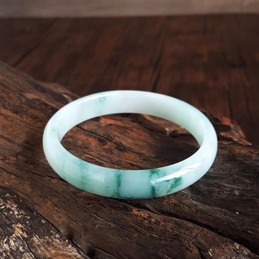 【天然正品】A货翡翠天然细腻飘蓝花糯种56.5号翡翠手镯030425AH65 商品图3