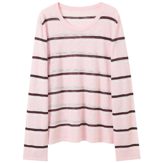 三彩2026春季新款宽松圆领条纹衫竹节纹针织衫套头毛衫长袖休闲M 商品图4