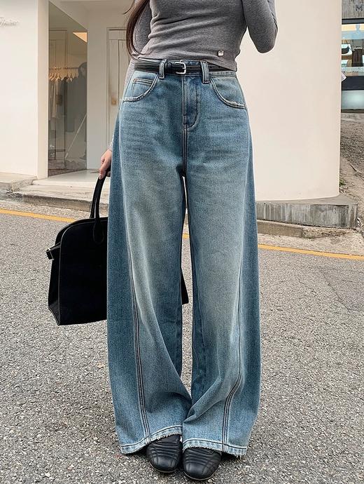 封神私服裤~早春新款遮胯显瘦解构弯刀香蕉阔腿牛仔裤 商品图3