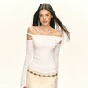 Ariseism 白色绑带一字肩上衣长袖T恤女春季新款修身上衣 商品缩略图2