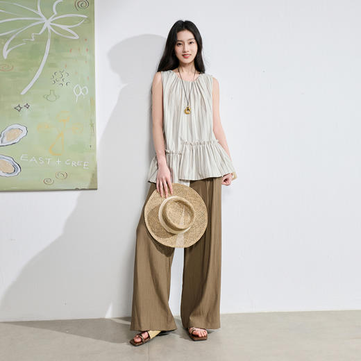 三彩2026夏季新款休闲裤松紧腰阔腿裤宽松长裤简约S 商品图3