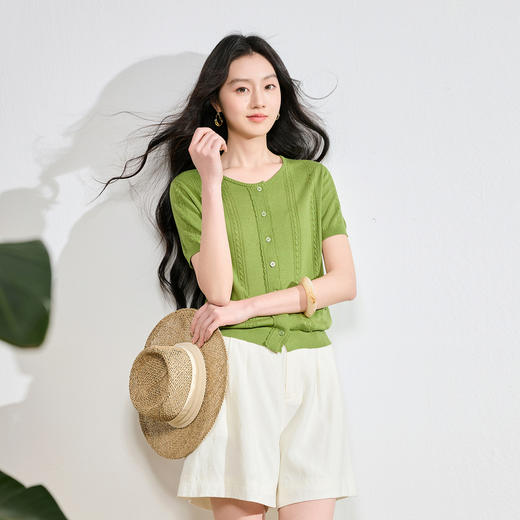 【莱赛尔】三彩2026夏季新款圆领针织衫短袖毛衫开衫简约S 商品图3