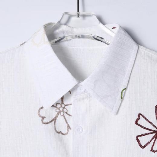 SDSA男装2026新款轻奢韩版复古彩色花卉刺绣竖条短袖衬衫百搭宽松 商品图1