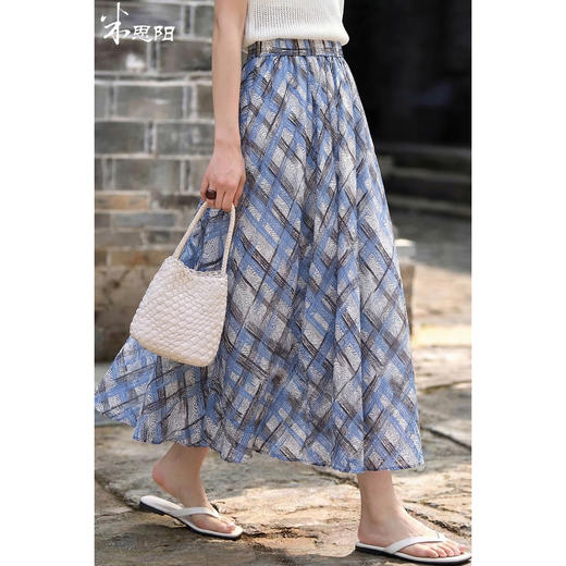 米思阳2026春季复古优雅高腰格纹半身裙显瘦减龄中长款半裙女4044 商品图0