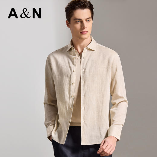 安东尼奥A&N 【棉+亚麻】春季新款男士长袖衬衫商务纯色亲肤老钱风通勤衬衣7243149 商品图8