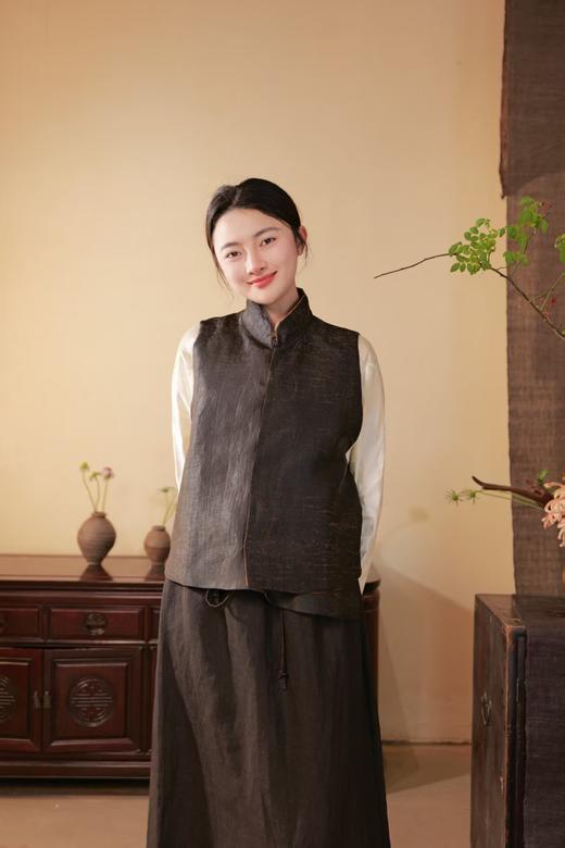 漫物记甲丝麻+龟裂纹斜襟立领双面马xys-324 商品图3