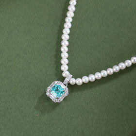 子佩集【静海听澜】银S925珍珠惜王妃项链【ZZXL010】2.8mm珠蓝方块2601