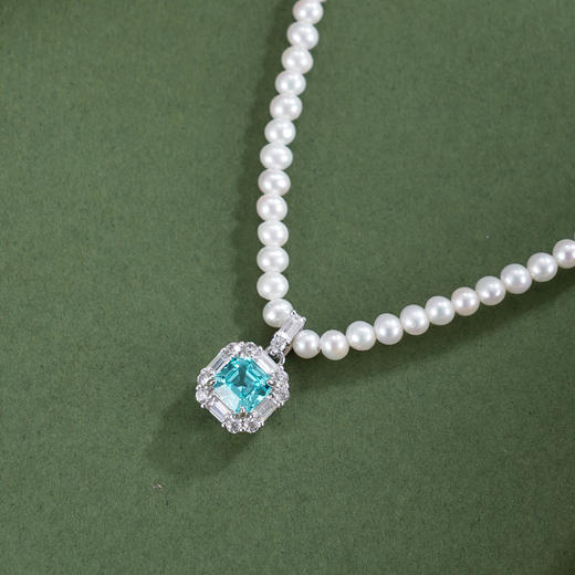 子佩集【静海听澜】银S925珍珠惜王妃项链【ZZXL010】2.8mm珠蓝方块2601 商品图0