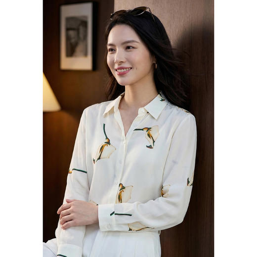 100%桑蚕丝亲肤柔软衬衣 米思阳2026春季优雅印花衬衫女3997 商品图2