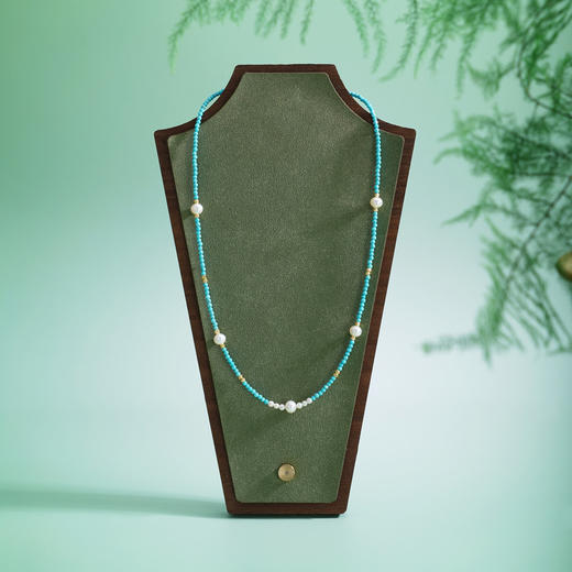 子佩集【福海华光】银S925珍珠惜王妃项链【ZZXL003】2mm蓝珠5.8mm大珠绿松石2601 商品图0