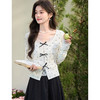 鹿向南「轻花漫雨」杏色波点针织纱女春蕾丝拼接收腰短款法式上衣 商品缩略图0