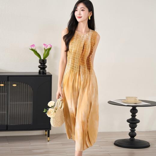 米思阳2024夏季新款气质100%桑蚕丝晕染真丝连衣裙无袖A字女裙子2658 商品图2