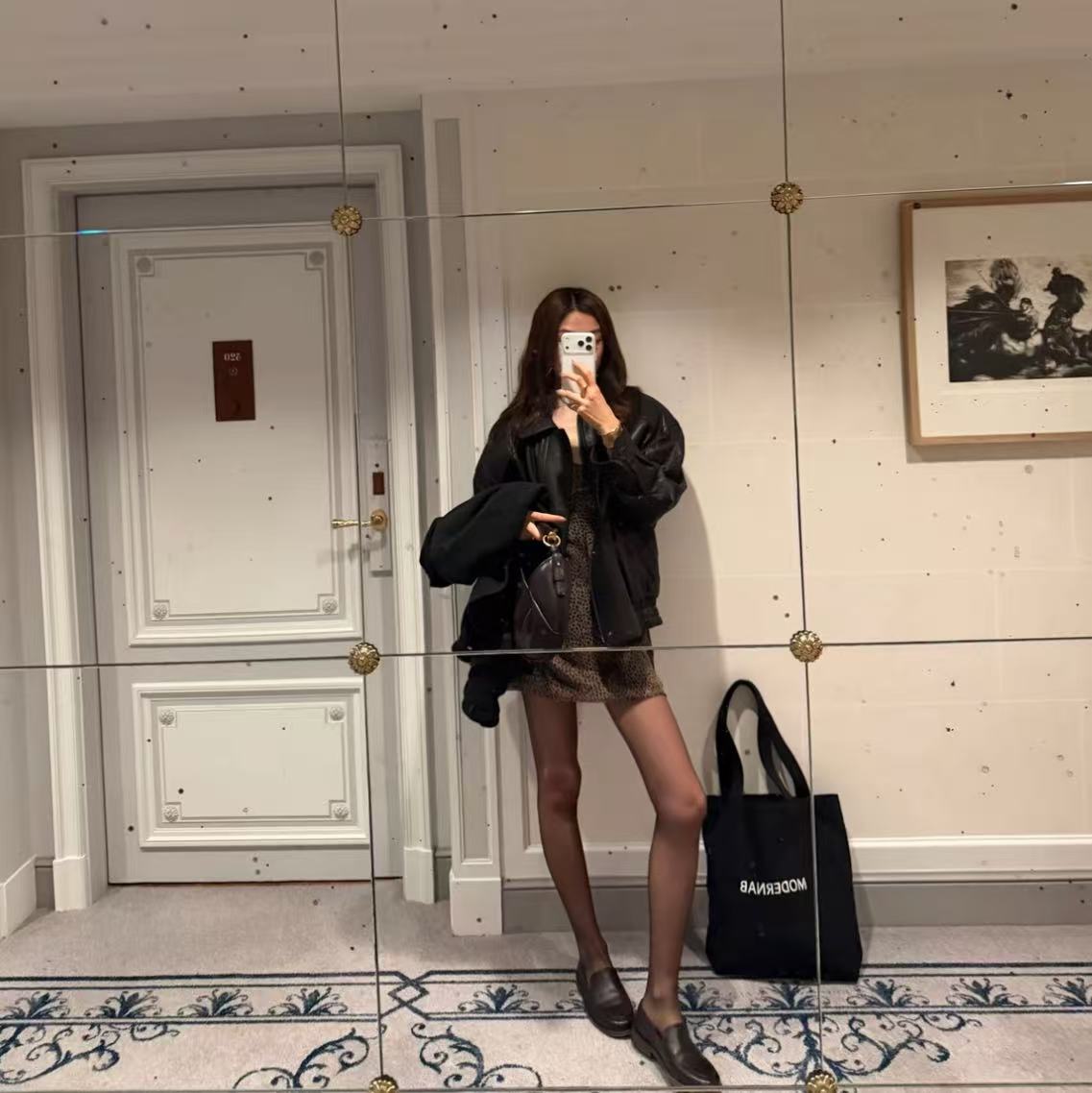 ROMI STUDIO“豹纹女士”100桑蚕丝薄纱蕾丝方领连衣裙 RWDRLY2932