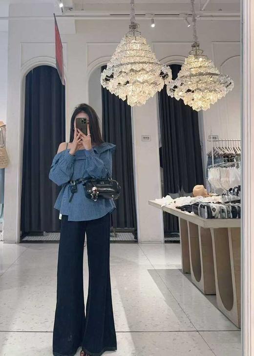 【门店同款】ENJOY秋季“浮光织影”露肩格子上衣 164900030 商品图1