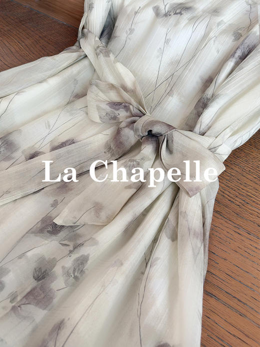 专柜实拍【古风清冷感】拉夏贝尔/La Chapelle含莱赛尔！高级气质圆领后两粒扣水墨画晕染垂感连衣裙 商品图9