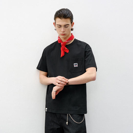 714street夏季马形LOGO短袖上衣 美式复古纯棉印花口袋情侣T恤男 商品图2