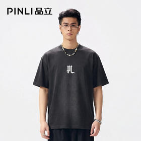 PINLI品立2026夏季新款字母印花圆领短袖T恤男士上衣BG262111503BG262111503