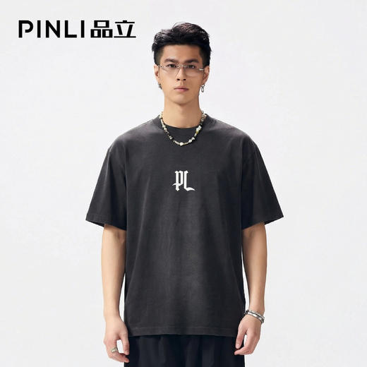 PINLI品立2026夏季新款字母印花圆领短袖T恤男士上衣BG262111503BG262111503 商品图0