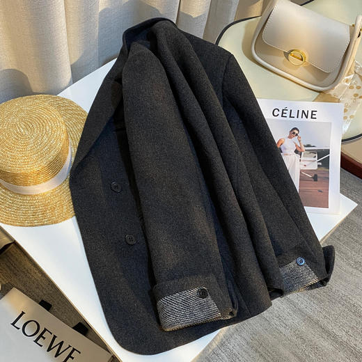 【清风外衣】灰色洋气高级质感毛呢西装外套！2026女秋冬新款休闲复古潮流小西服 商品图0