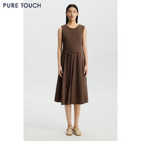 PURE TOUCH女装26春夏新款圆领无袖连衣裙系带收腰中长款过膝长裙