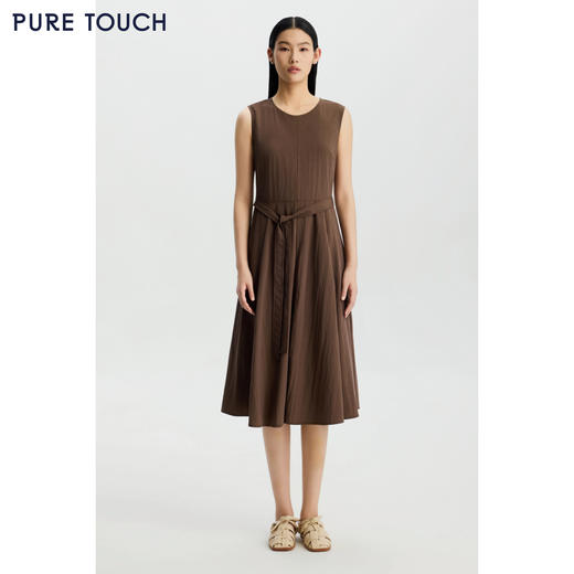 PURE TOUCH女装26春夏新款圆领无袖连衣裙系带收腰中长款过膝长裙 商品图0