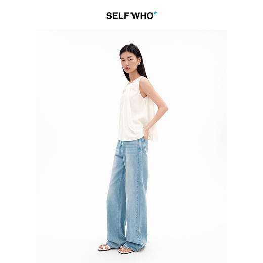 SELFWHO桑蚕丝混纺不规则捏褶装饰无袖背心女2026夏新款套头上衣 商品图4