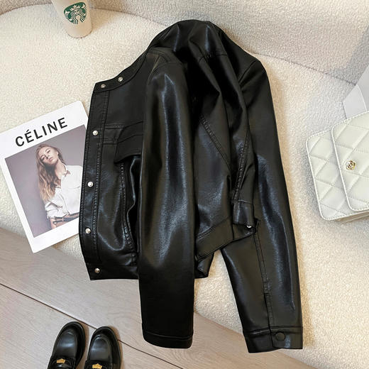 【清风外衣】2026春季新款黑色高级感皮衣外套！女款韩系复古酷飒pu夹克机车！ 商品图2