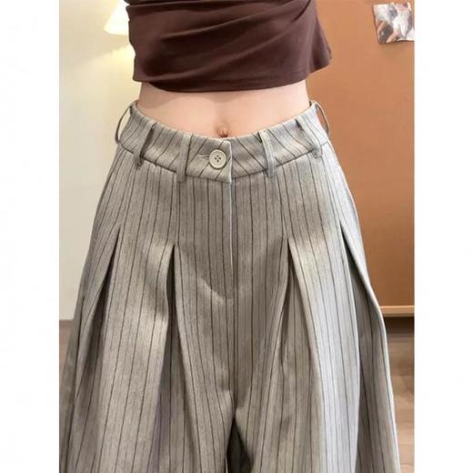 「老钱风~小众设计」条纹阔腿裤女春秋新款韩系设计感高腰显瘦垂坠感西装裤下装 商品图0