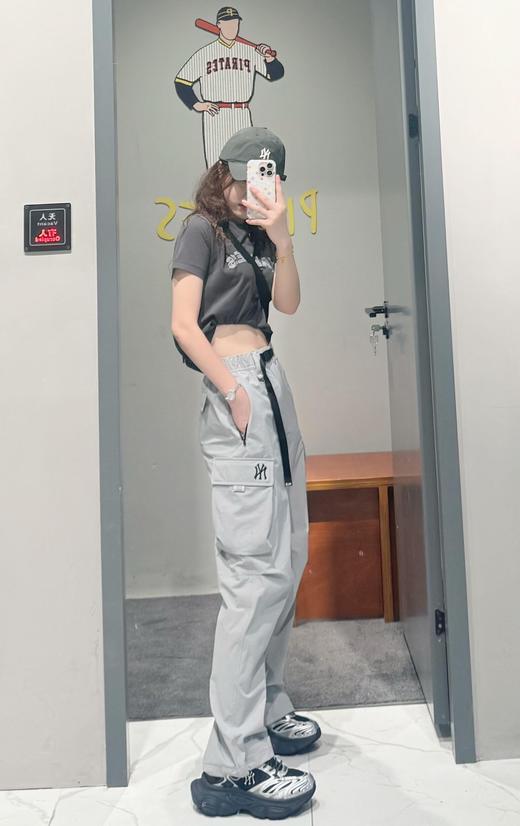 男女同款ML字母松紧腰工装长裤直筒可缩口两穿休闲裤 商品图3