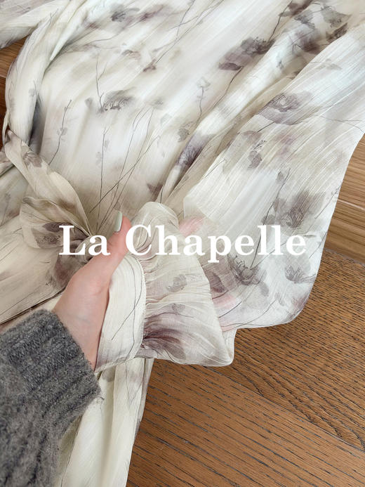 专柜实拍【古风清冷感】拉夏贝尔/La Chapelle含莱赛尔！高级气质圆领后两粒扣水墨画晕染垂感连衣裙 商品图8