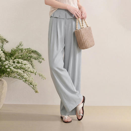 西遇花边松弛感2026年春新款设计感百褶腰头屁帘裤休闲女阔腿长裤H0060210 商品图2