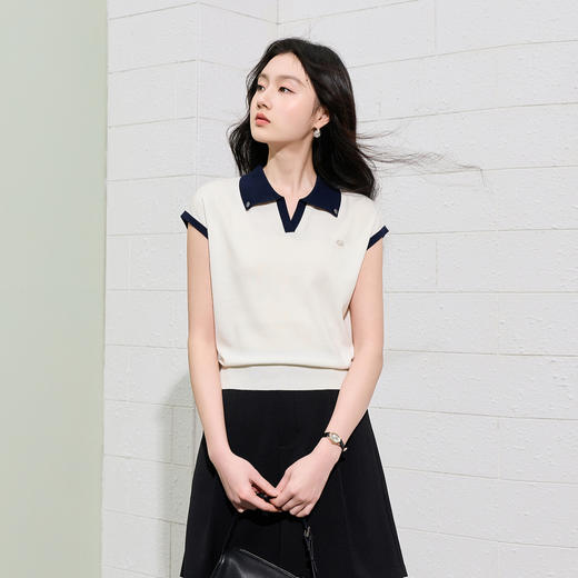 【莱赛尔】三彩2026夏季新款撞色翻领针织衫短袖毛衫套头S 商品图1