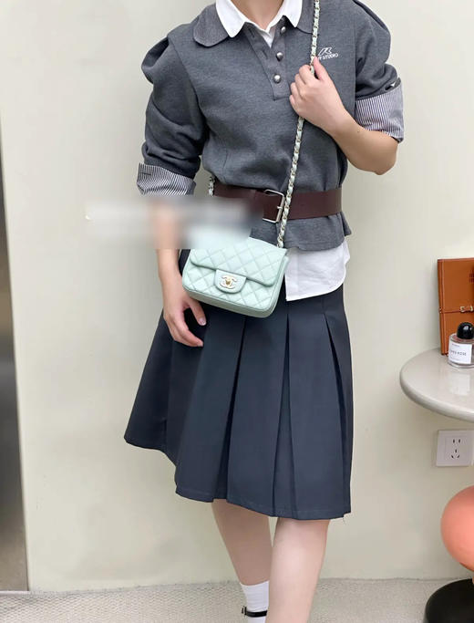 CHANEL 羊皮 薄荷绿 方胖子 斜挎包 商品图3