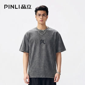 PINLI品立2026夏季新款字母印花圆领短袖T恤男士上衣BG262111502