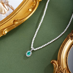 子佩集【绿意星澜】银S925珍珠惜王妃项链【ZZXL023】2.8mm珠绿椭圆2601