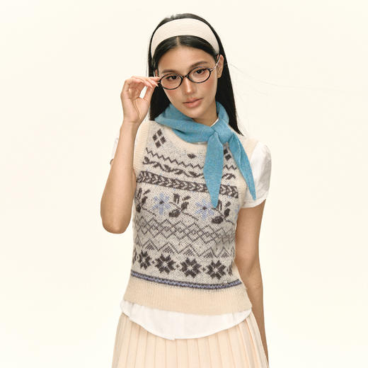 Ariseism 美式复古费尔岛马甲背心女春季新款内搭外穿上衣 商品图2