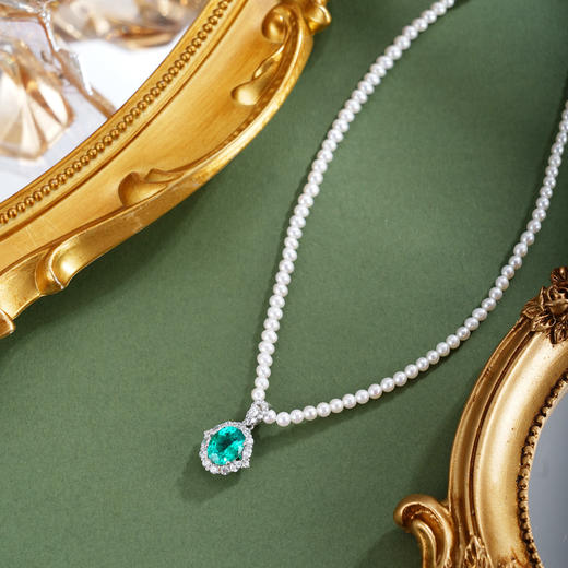 子佩集【青森之梦】银S925珍珠惜王妃项链【ZZXL029】2.8mm珠绿椭圆2601 商品图1