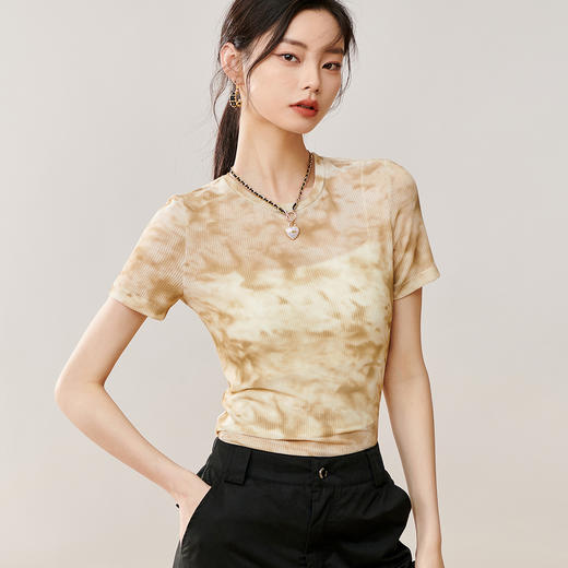 夏季气质新款时尚休闲修身显瘦薄圆领上衣扎染短袖T恤8T23BT0405 商品图1