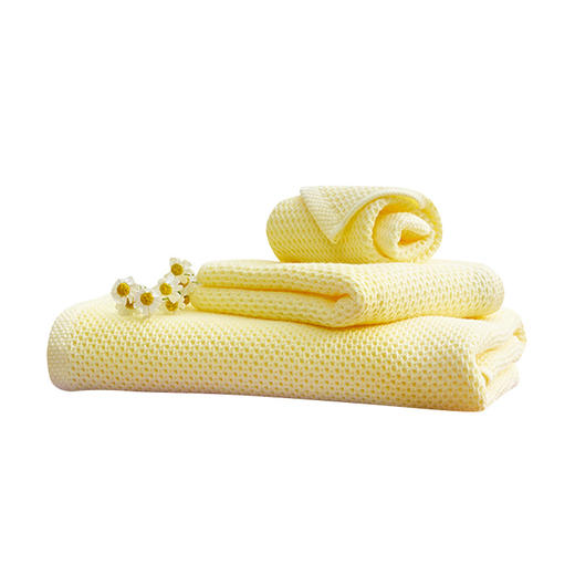 富安娜 清韵系列素色纯棉蜂窝毛方浴三件套(黄) 6916517483554 商品图0