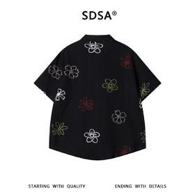 SDSA男装2026新款轻奢韩版复古彩色花卉刺绣竖条短袖衬衫百搭宽松
