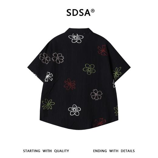 SDSA男装2026新款轻奢韩版复古彩色花卉刺绣竖条短袖衬衫百搭宽松 商品图0