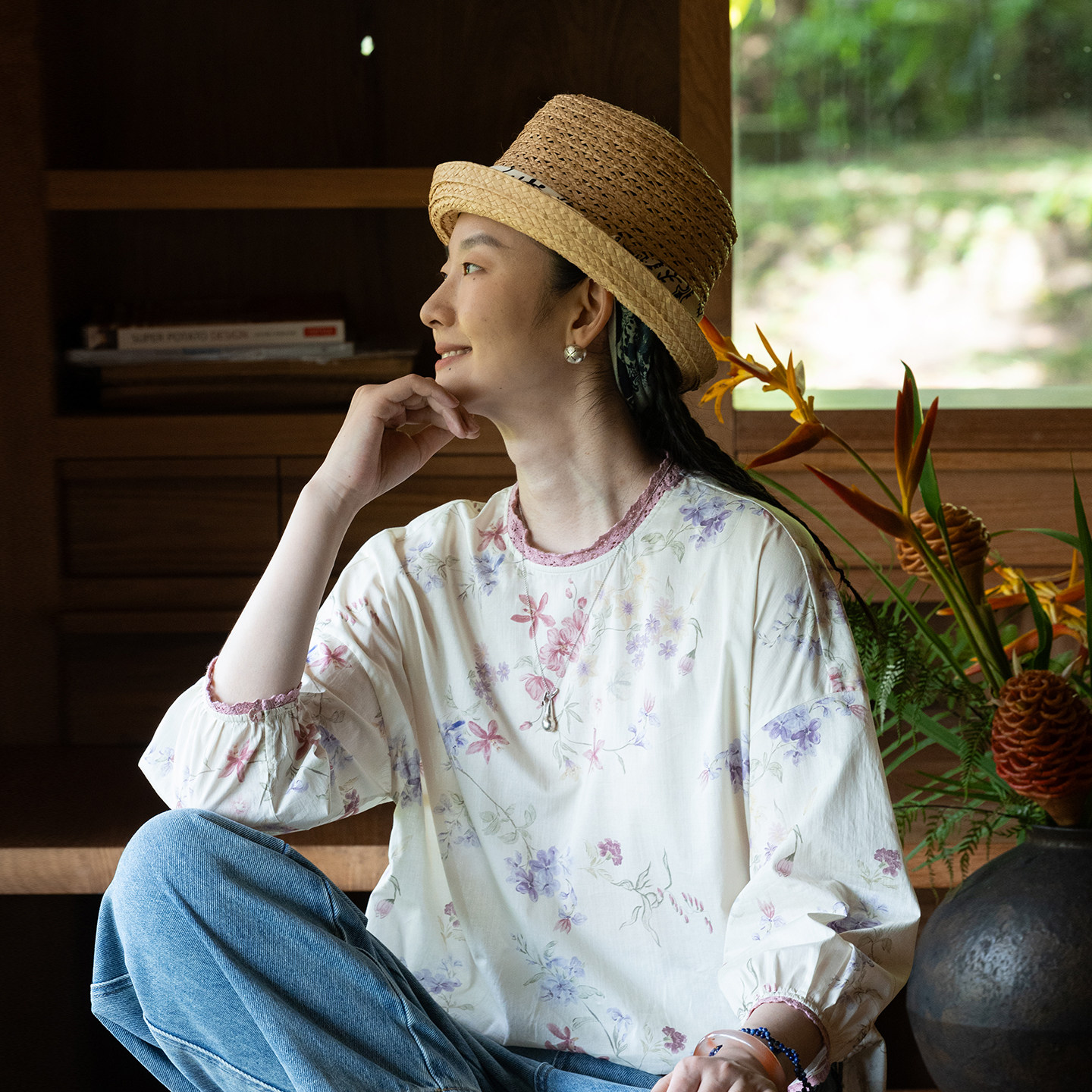 牧衣游原创 80支印花纯棉小衫女新款清雅文艺宽松碎花上衣 麦圆