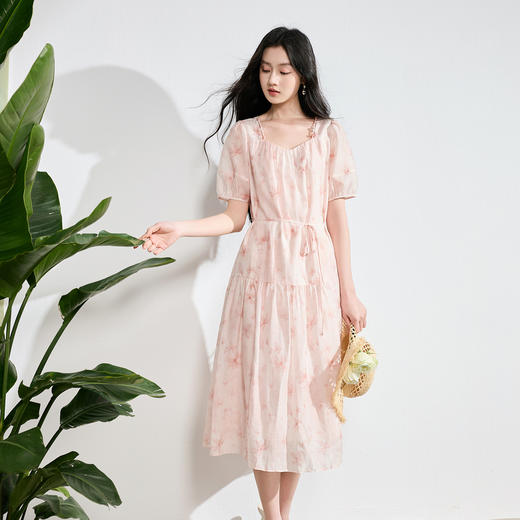 【莱赛尔】三彩2026夏季新款碎花连衣裙短袖A字裙中长S 商品图3