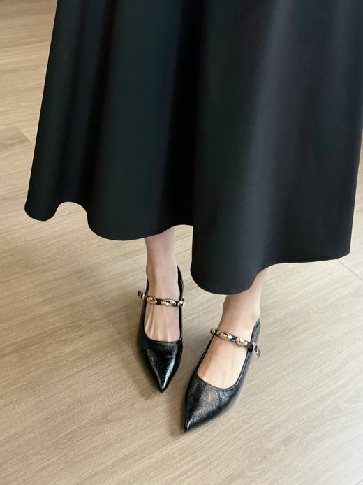 百思图同款超软牛皮金豆子小方跟尖头鞋 商品图6