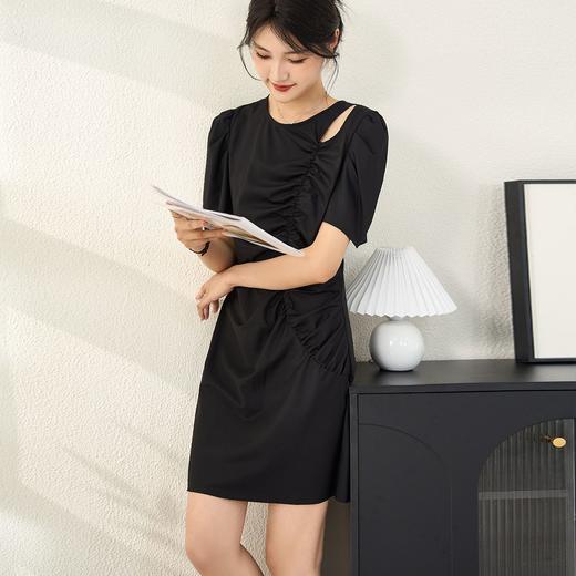 米思阳新款小个子优雅气质连衣裙法式泡泡修身时尚裙子女5T24BL1552 商品图2