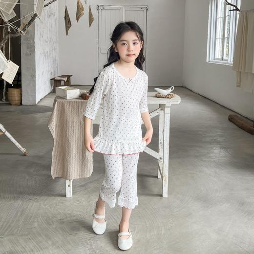 其其宝宝儿童睡衣夏季女童七分袖套装宝宝天丝透气空调服中小童花边家居服80-160★娃娃优选 商品图2