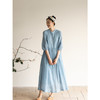 牧衣游原创 100支纯棉打条连衣裙女宽松轻薄飘逸蓝色长裙 云山晓 商品缩略图1