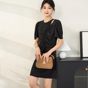 米思阳新款小个子优雅气质连衣裙法式泡泡修身时尚裙子女5T24BL1552